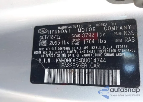 2013 Hyundai Elantra Gs z USA, uszkodzony, nr VIN KMHDH6AE4DU014744